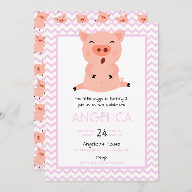 Little Piggy Birthday Party Invitation (Front/Back)