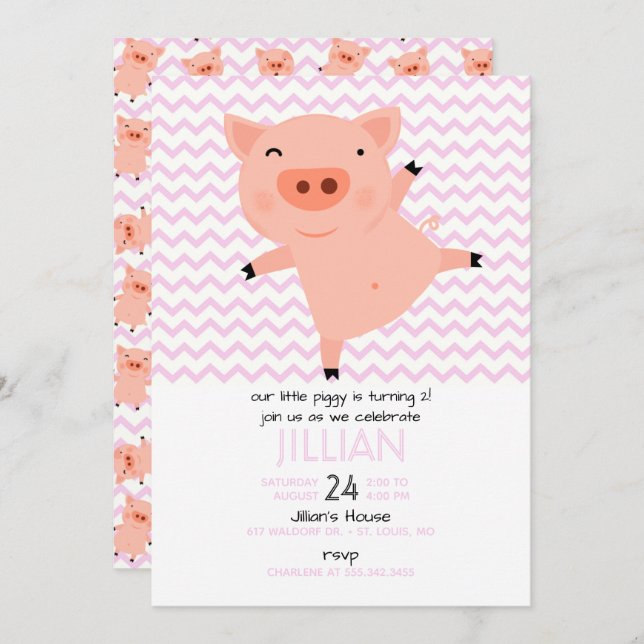Little Piggy Birthday Party Invitation (Front/Back)