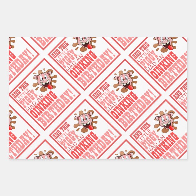 Little Piggy Birthday Party Wrapping Paper Sheet (Front)