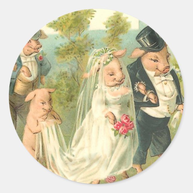 Little Piggy Wedding Classic Round Sticker (Front)