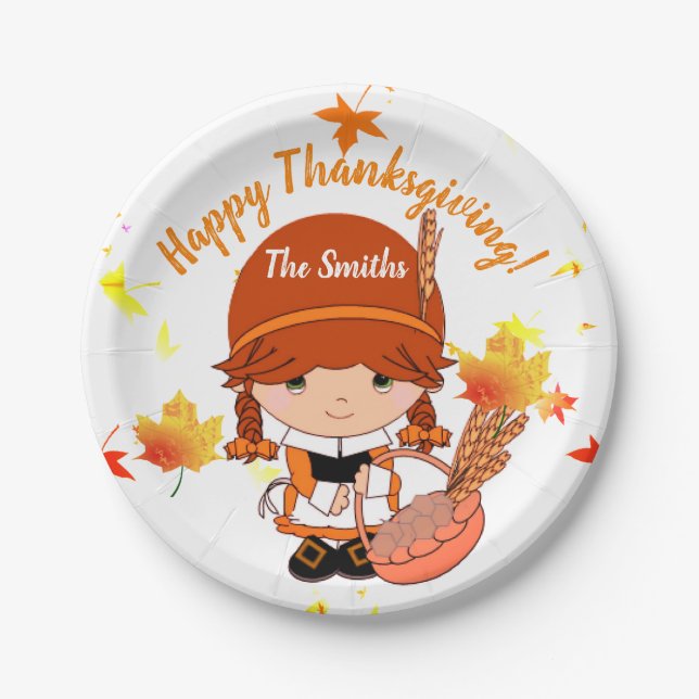 Little Pilgrim Thanksgiving Custom Paper Plate (Front)