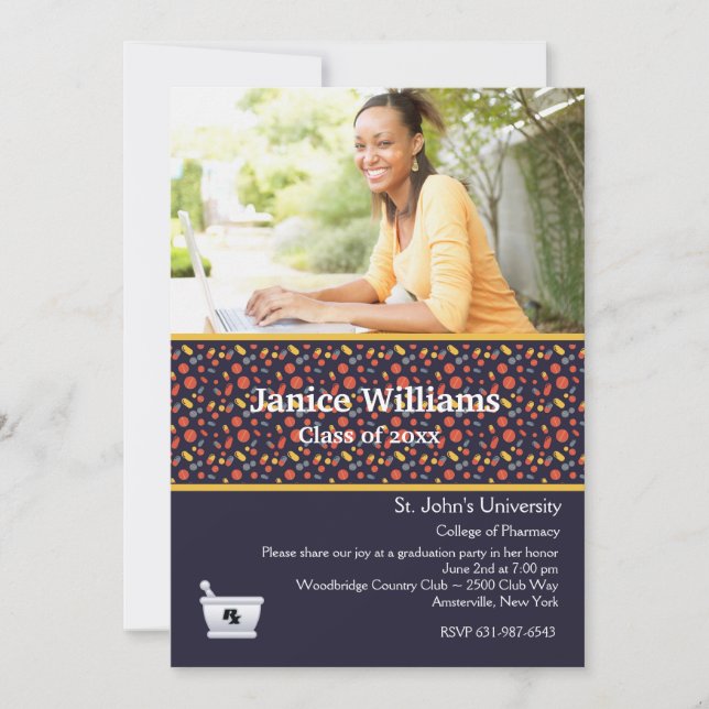 Little Pills Pharmacy Photo Graduation Invitation (Front)