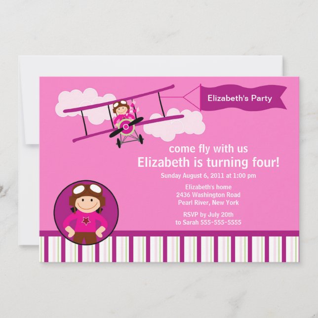 Little Pilot Aeroplane Birthday Party Invitation (Front)