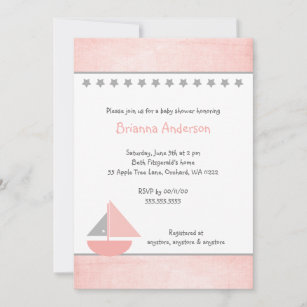 Little Pink and Grey Sailboat Baby Shower Invite