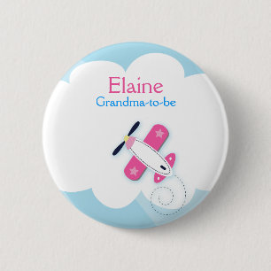 Little Pink Aviator NAME TAG Personalised Button