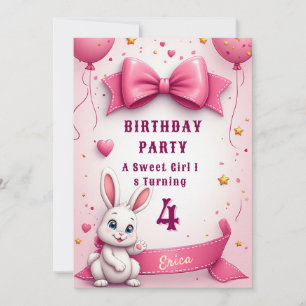 Little Pink Bunny Birthday Wishes 🐰 Invitation
