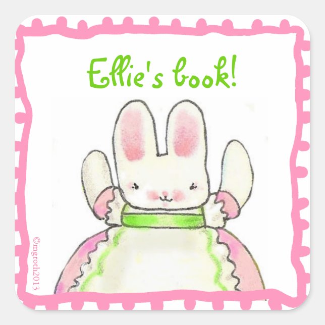 Little Pink Bunny bookplate Square Sticker (Front)