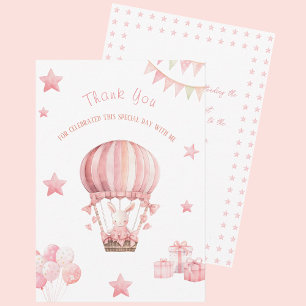 Little Pink Bunny in a Balloon Flat Thank You Card