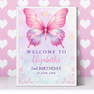 Little Pink Butterfly - Girls' Birthday Poster