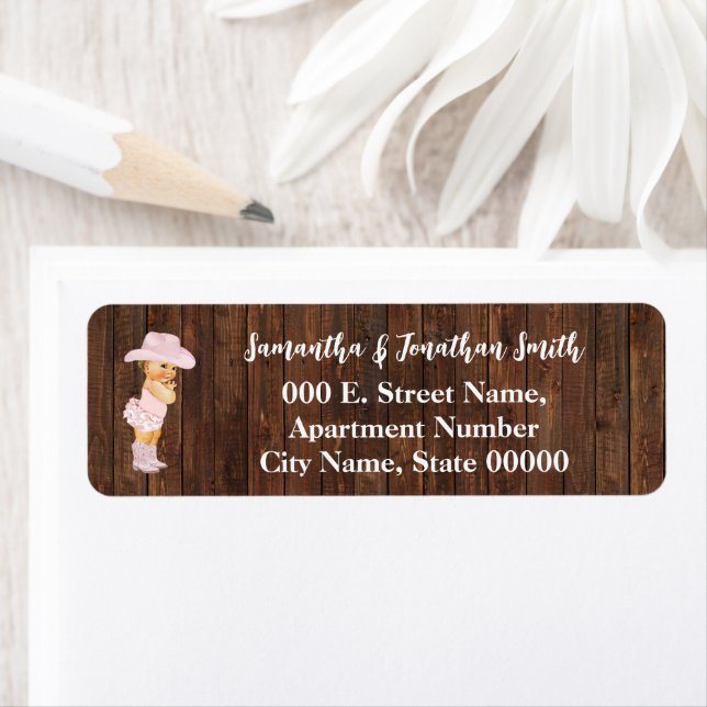 Little Pink Cowgirl Baby Shower Return Address Label (Insitu)