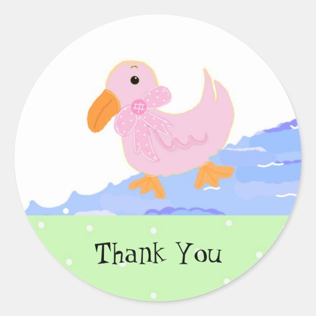 Little Pink Duck Thank You Classic Round Sticker (Front)