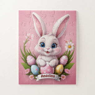 Little Pink Easter Bunny Personalised Girl Jigsaw Puzzle
