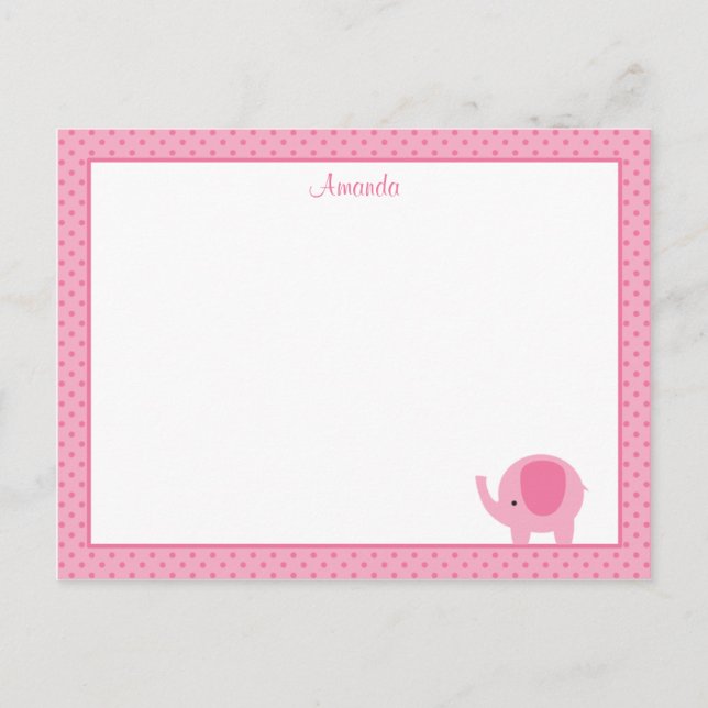 Little Pink Elephant Flat Note Cards (Front)