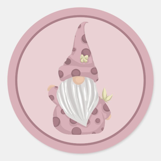 Little Pink Gnome Detailed Classic Round Sticker (Front)