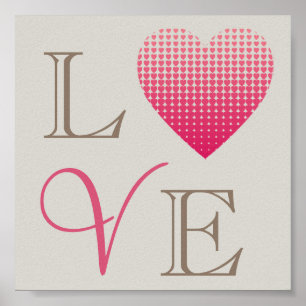 Little pink hearts Love red grey background Poster