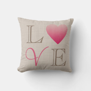 Little pink hearts Love red grey linen print Cushion