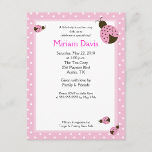 Little Pink Ladybugs 4x5 Baby Shower Invitations