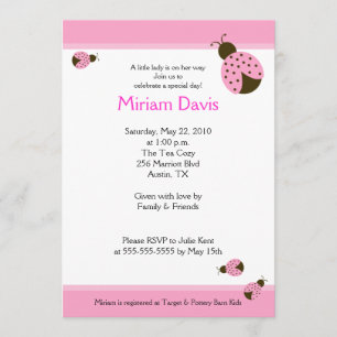 Little Pink Ladybugs 5x7 Baby Shower Invitations