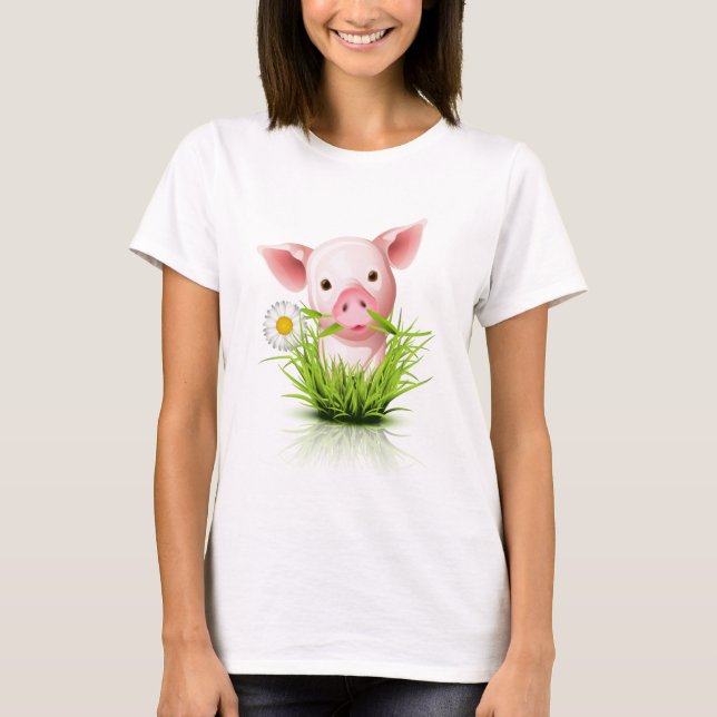 Little pink pig in grass T-Shirt (Front)