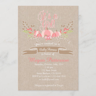 Little Pink Pumpkin Baby Shower Invitation Burlap