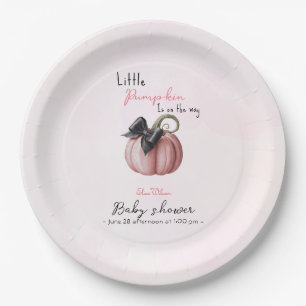 Little pink pumpkin bow is on the way paper plate