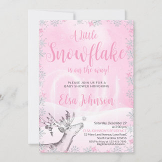 Little Pink Snowflake Girl Baby Shower Invitation