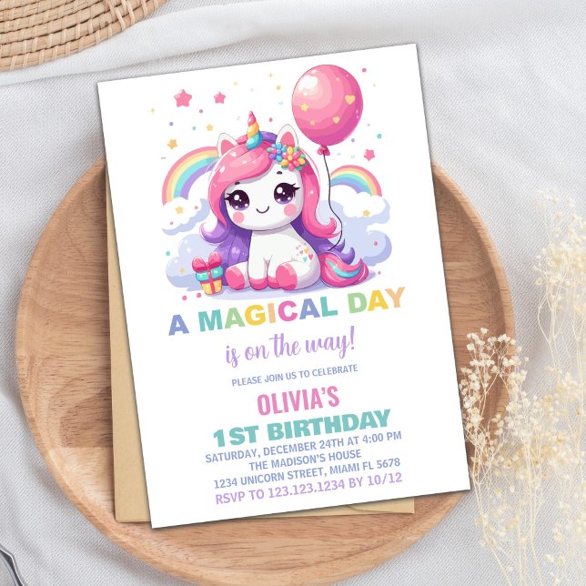 Little Pink Unicorn Birthday Invitations (Little Pink Unicorn Birthday Invitations)