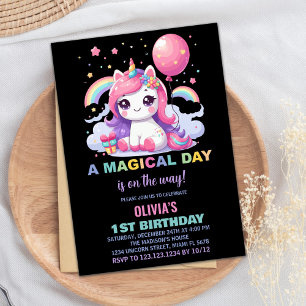 Little Pink Unicorn Birthday Invitations