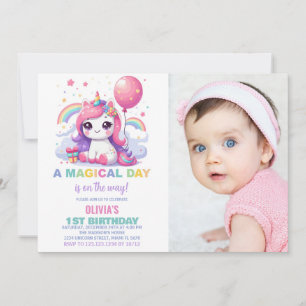 Little Pink Unicorn Birthday Invitations w photo