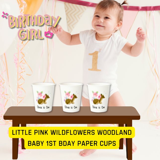 Little Pink Wildflowers Woodland Baby 1st bday Paper Cups (Little Pink Wildflowers Woodland Baby 1st bday Paper Cups)