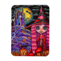 Little Pink Witch Big Eyes Halloween Black Cat