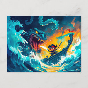 Little Pirate Battling a Sea Monster on the High S Postcard