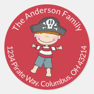 Little Pirate Boy Round Address Label Stickers