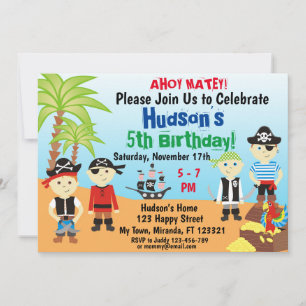 Little Pirate Boys birthday Invitation