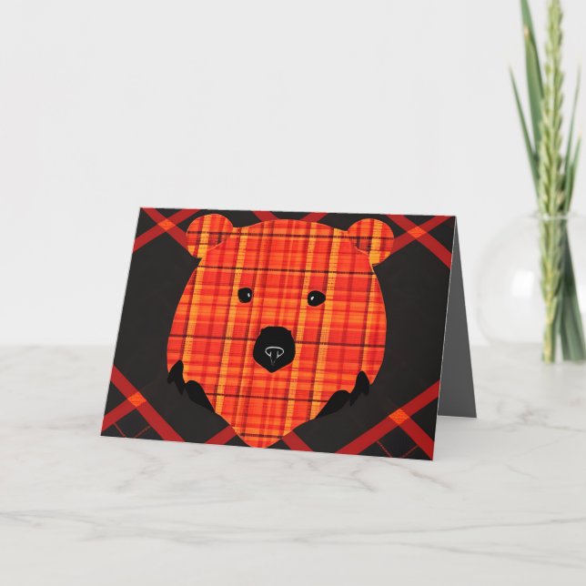Little Plaid Story Book Bear Thank You Card (Front)