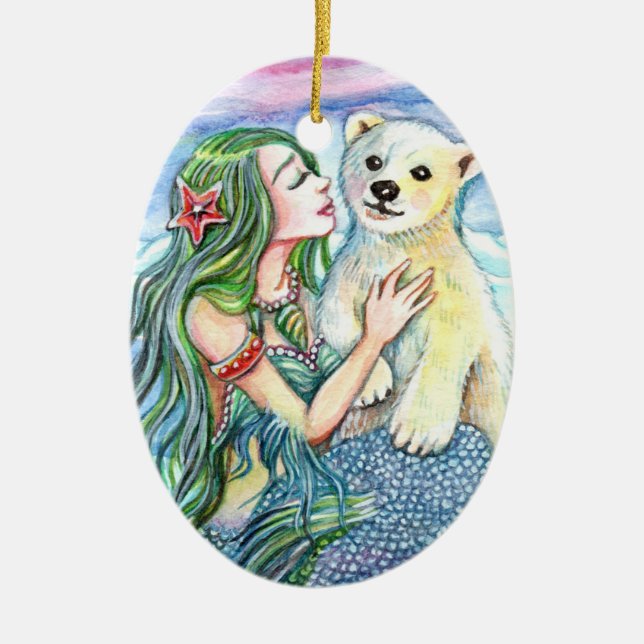 Little Polar Bear Baby - Mermaid Art Ceramic Ornament (Front)