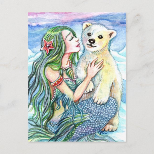 Little Polar Bear Baby - Mermaid Art Postcard (Front)