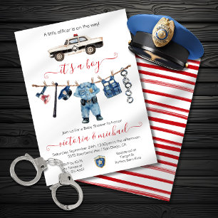 LIttle Police Officer Baby Shower Clothesline Invitation