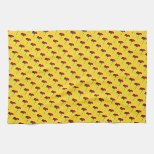Little poppy flower floral decoration red yellow tea towel