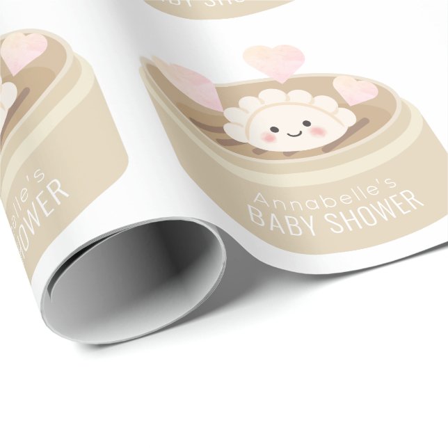 Little Potsticker Baby Shower White Wrapping Paper (Roll Corner)
