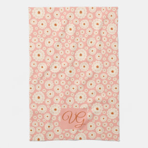 Little Powder Pink Flowers Monogram Kitchen Towel