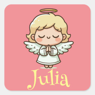 Little praying angel square sticker