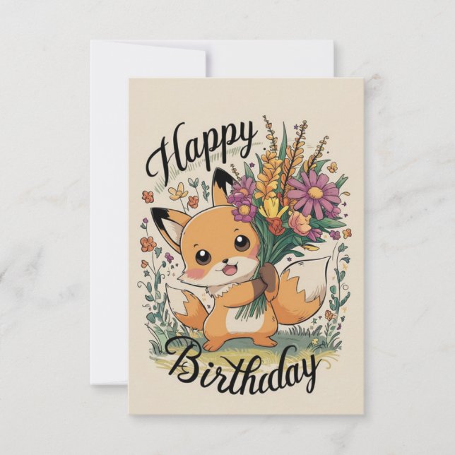 Little Pretty Fox Birthday Card (Front)