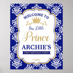 Little Prince 1st Birthday Royal Blue Welcome Sign