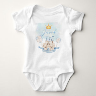 Little Prince baby birthday gold crown blue castle Baby Bodysuit