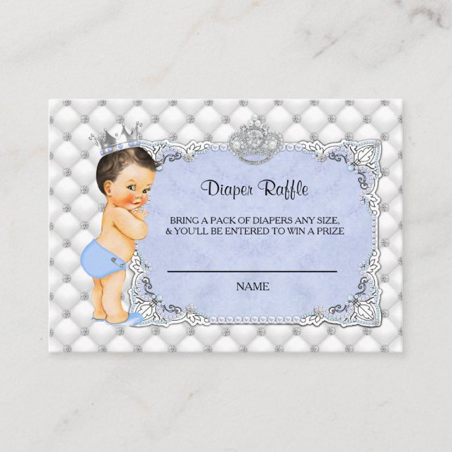 Little Prince Baby Blue Diaper Raffle Ticket Enclosure Card (Front)