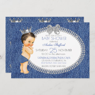 Little Prince Baby Boy Denim & Diamonds Invitation