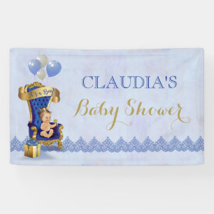 Little Prince Baby Boy Gold Crown Royal Blue Banner