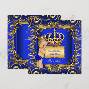 Little Prince Baby Shower Blue Blonde Baby Boy Invitation
