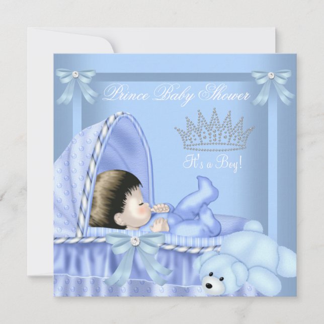 Little Prince Baby Shower Boy Blue Bassinette 2 Invitation (Front)